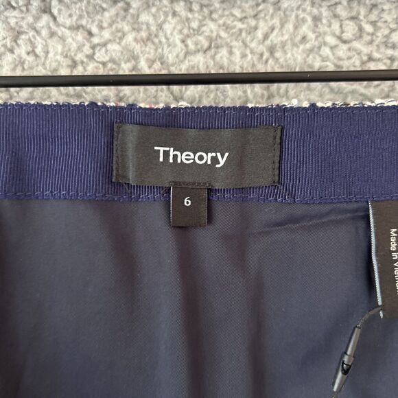 Theory Skirt 6 Small Mini Tweed Knit Raw Hem Exposed Zip Black White Red Boho - Picture 6 of 14